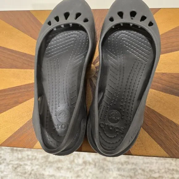 CROCS Kadee Ballet Flats Womens 7 Slip-On Shoes Sandals Mary Jane Black Rubber - Picture 8 of 14